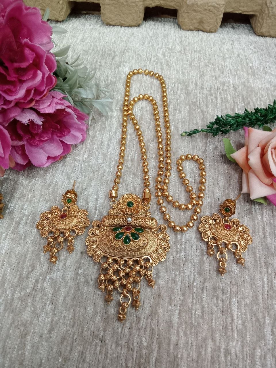 Chain Pendent – Gold Plated Copper Rajwadi Chain Pendent Set SCARPC41