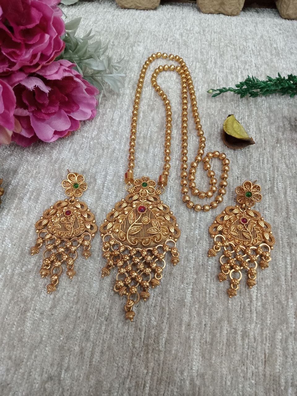 Chain Pendent – Gold Plated Copper Rajwadi Chain Pendent Set SCARPC42
