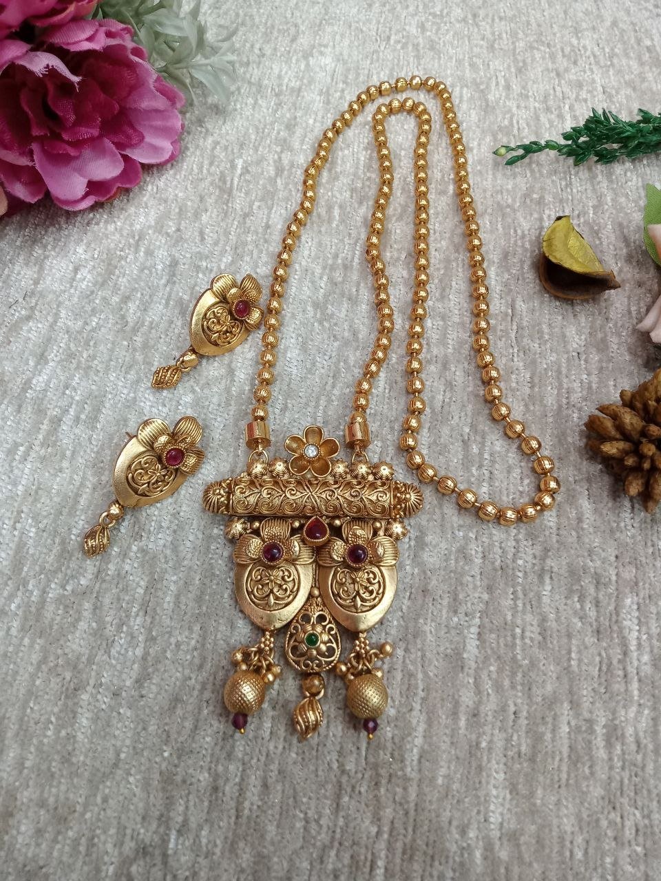 Chain Pendent – Gold Plated Copper Rajwadi Chain Pendent Set SCARPC43