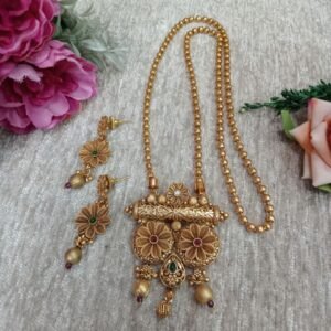 Chain Pendent - Gold Plated Copper Rajwadi Chain Pendent Set SCARPC44