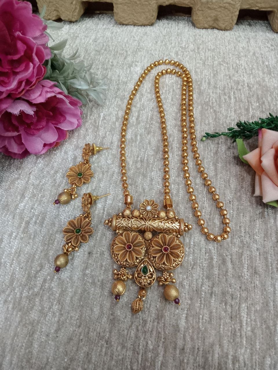 Chain Pendent – Gold Plated Copper Rajwadi Chain Pendent Set SCARPC44