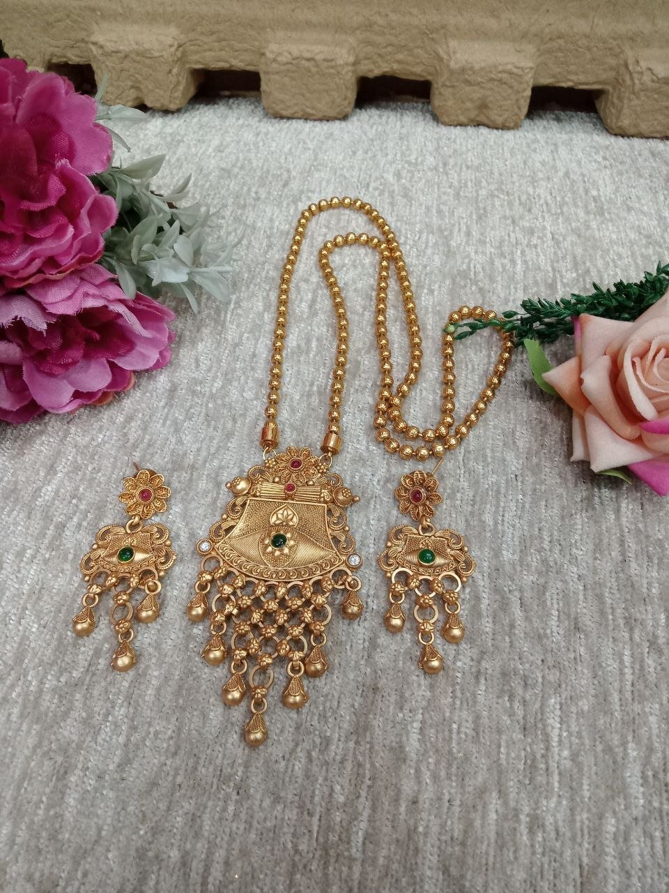 Chain Pendent – Gold Plated Copper Rajwadi Chain Pendent Set SCARPC45