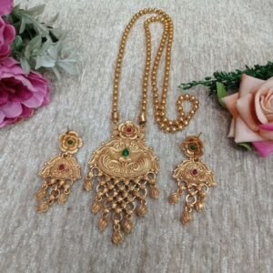 Chain Pendent - Gold Plated Copper Rajwadi Chain Pendent Set SCARPC46