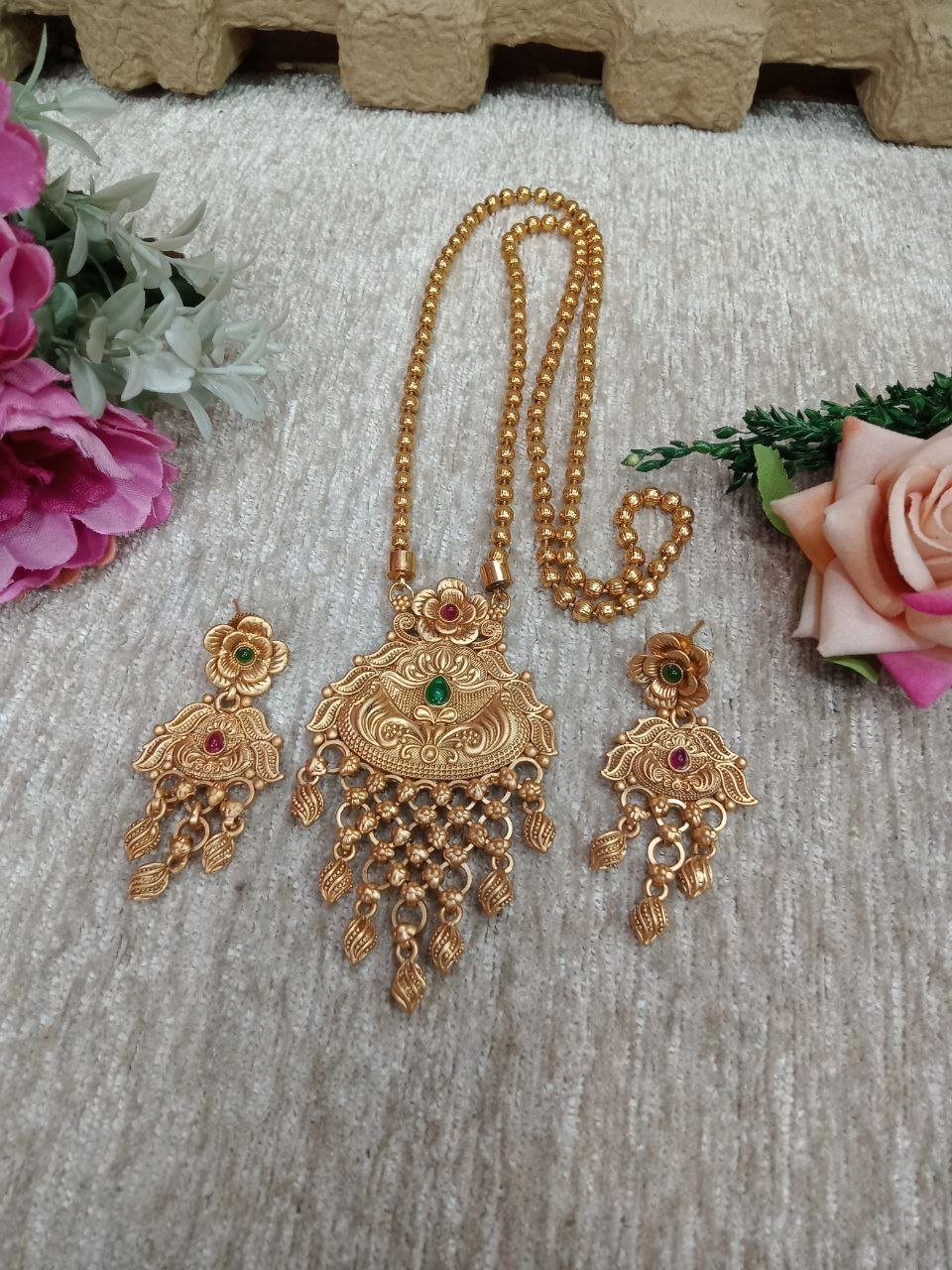 Chain Pendent – Gold Plated Copper Rajwadi Chain Pendent Set SCARPC46