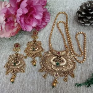 Chain Pendent - Gold Plated Copper Rajwadi Chain Pendent Set SCARPC48