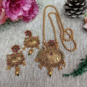Chain Pendent - Gold Plated Copper Rajwadi Chain Pendent Set SCARPC49