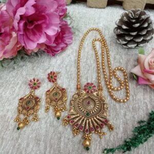 Chain Pendent - Gold Plated Copper Rajwadi Chain Pendent Set SCARPC50