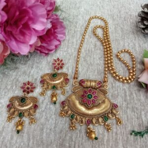 Chain Pendent - Gold Plated Copper Rajwadi Chain Pendent Set SCARPC53
