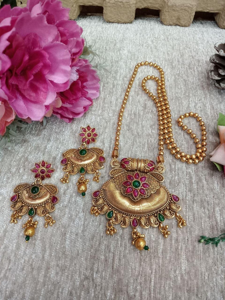 Chain Pendent – Gold Plated Copper Rajwadi Chain Pendent Set SCARPC53