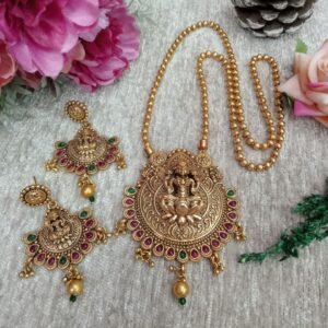 Chain Pendent - Gold Plated Copper Rajwadi Chain Pendent Set SCARPC54