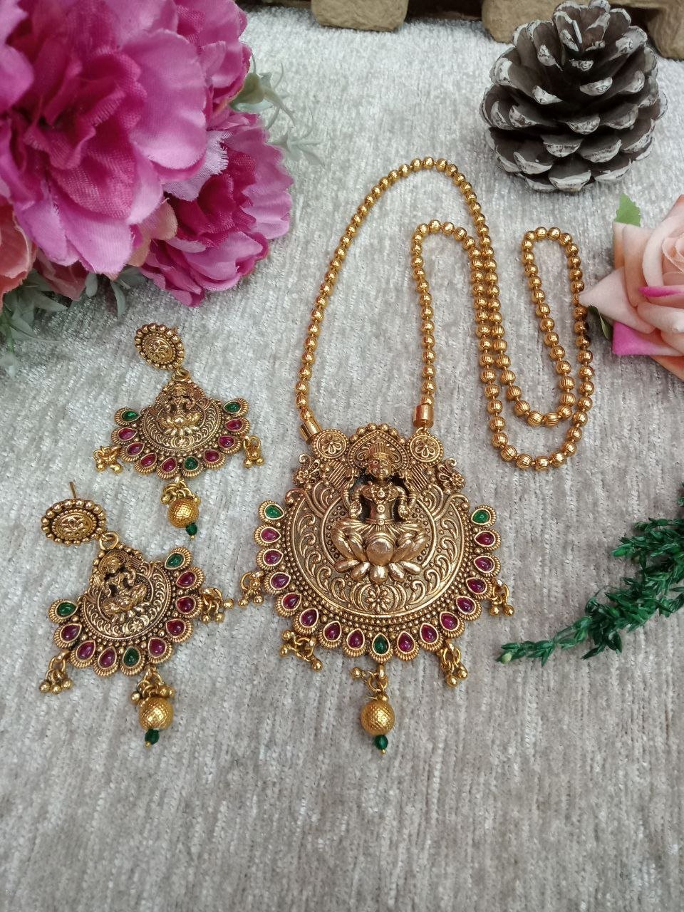 Chain Pendent – Gold Plated Copper Rajwadi Chain Pendent Set SCARPC54