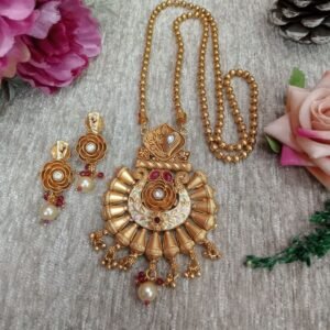 Chain Pendent - Gold Plated Copper Rajwadi Chain Pendent Set SCARPC56