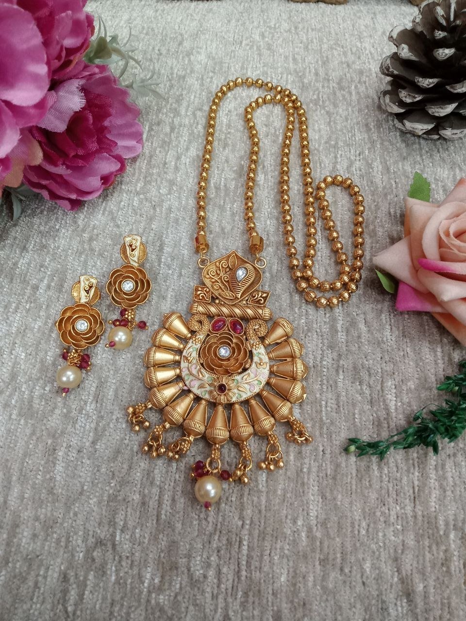 Chain Pendent – Gold Plated Copper Rajwadi Chain Pendent Set SCARPC56