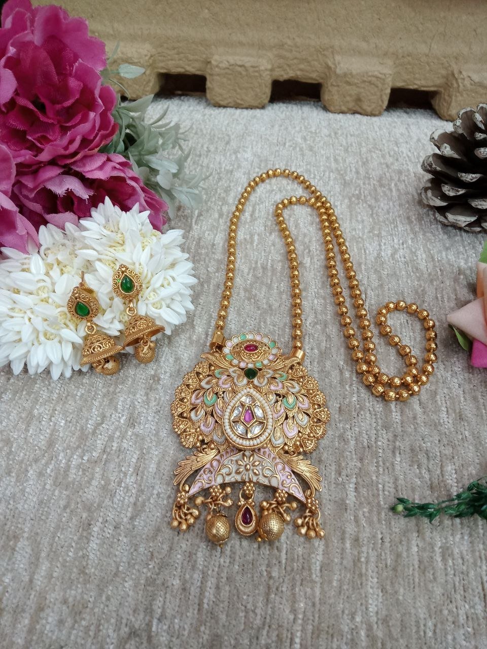 Chain Pendent – Gold Plated Copper Rajwadi Chain Pendent Set SCARPC58