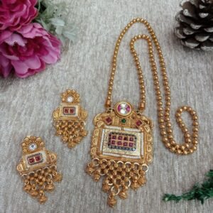 Chain Pendent - Gold Plated Copper Rajwadi Chain Pendent Set SCARPC57
