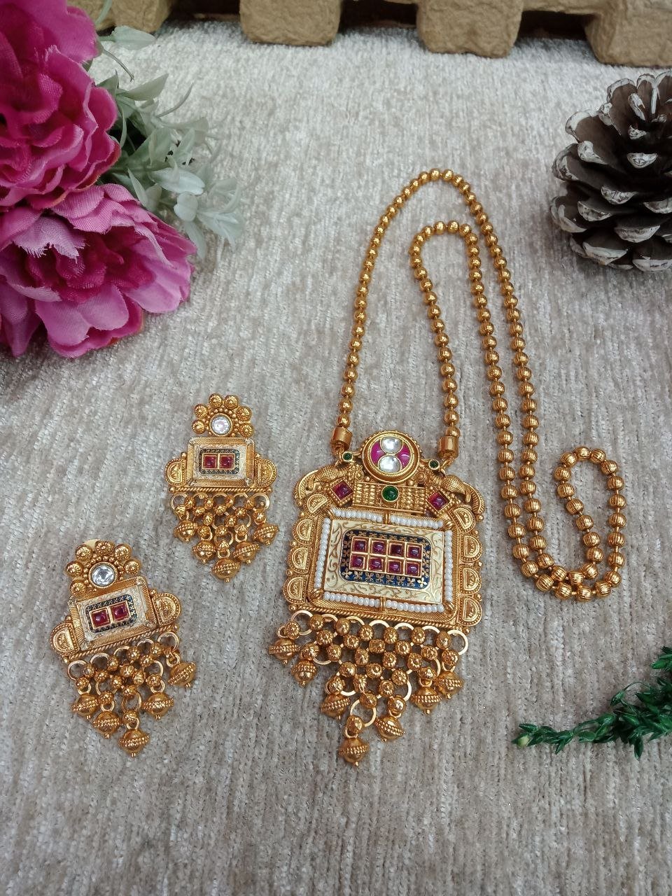 Chain Pendent – Gold Plated Copper Rajwadi Chain Pendent Set SCARPC57