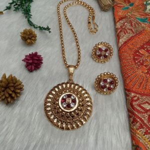 Chain Pendent - Gold Plated Copper Rajwadi Chain Pendent Set SCARPC10