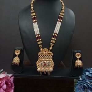 Rajwadi Necklace - Gold Plated Rajwadi Hydro Beads AD Necklace SCARLN75