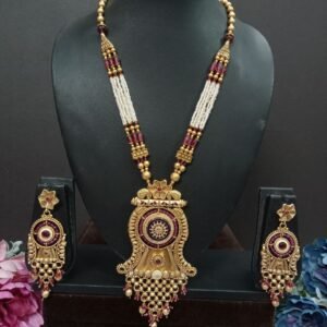 Rajwadi Necklace - Copper Rajwadi Polish Hydro Beads Long Necklace SCARLN52