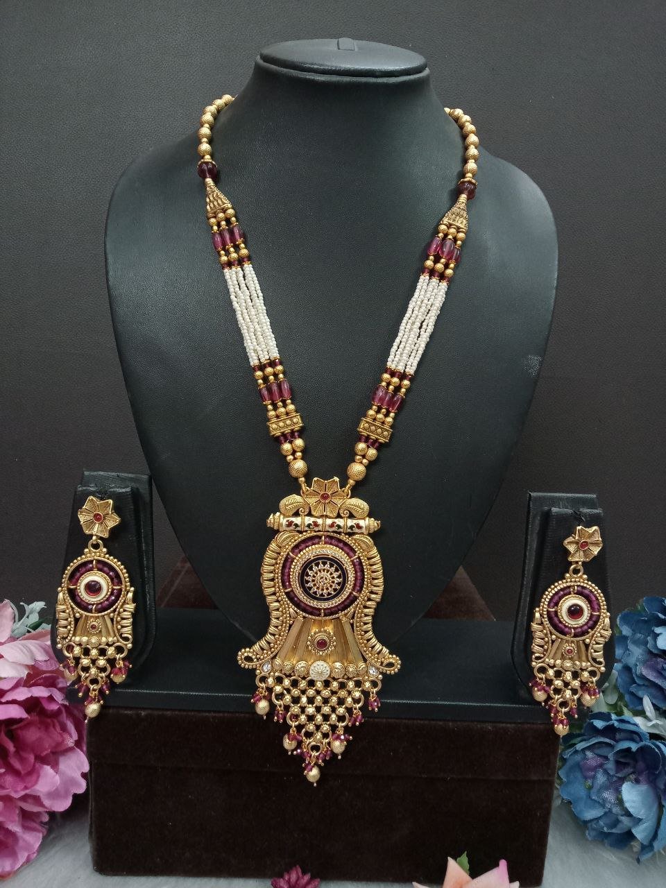 Rajwadi Necklace – Copper Rajwadi Polish Hydro Beads Long Necklace SCARLN52