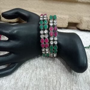 Oxidized kada - Silver Oxidized Hand Crafted Stone Kada