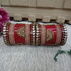 Acrylic Chuda - Red & Cream Color Acrylic Kundan Studded Dulhan Chuda