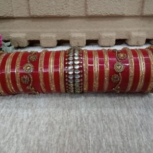 Acrylic Chuda - Red & Cream Color Acrylic Kundan Studded Dulhan Chuda