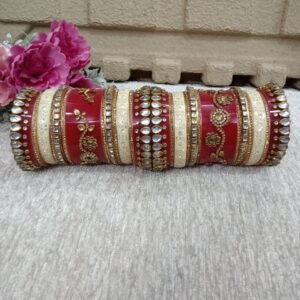 Acrylic Chuda - Red & Cream Color Acrylic Kundan Studded Dulhan Chuda