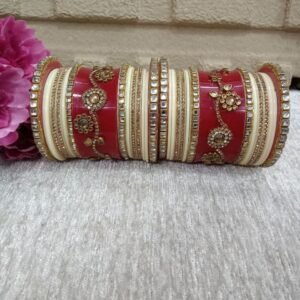 Acrylic Chuda - Red & Cream Color Acrylic Kundan Studded Dulhan Chuda