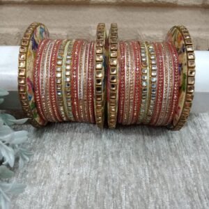 Acrylic Chuda - Red & Cream Color Acrylic Kundan Studded Dulhan Chuda