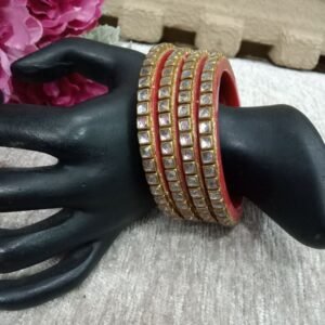 Acrylic Bangles - Red Acrylic Kundan Studded Bangles