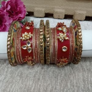 Acrylic Chuda - Red & Cream Color Acrylic Kundan Studded Dulhan Chuda