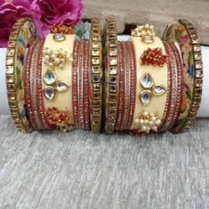 Acrylic Chuda - Red & Cream Color Acrylic Kundan Studded Dulhan Chuda