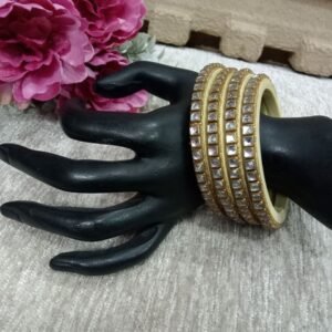 Acrylic Bangles - Cream Acrylic Kundan Studded Bangles