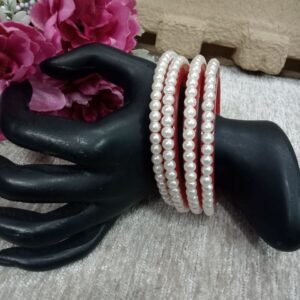 Acrylic Bangles - Red Color Acrylic Pearl Studded Bangles