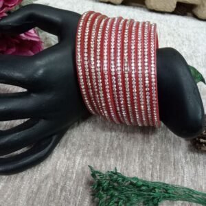 Acrylic Bangles - Red Color Acrylic Stone Studded Bangles