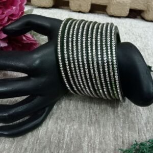 Acrylic Bangles - Bottle Green Color Acrylic Stone Studded Bangles