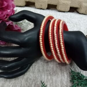 Acrylic Bangles - Red Color Acrylic Pearl Studded Bangles