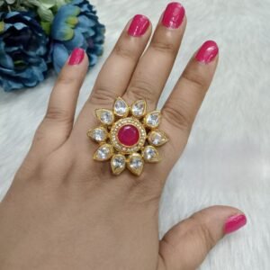 AD Ring - Gold Plated AD Back Meenakari Ring SCAADR1 (Ruby)