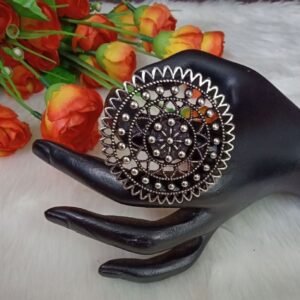 Oxidized Rings - Silver Oxidized Alloy Metal Size Adjustable Big Ring SCAOR56
