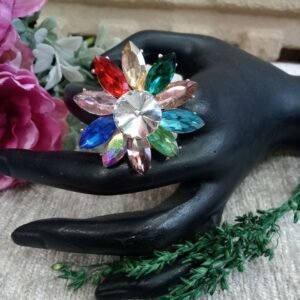 Rings - Light Golden Polish MultiColor Glass Stone Big Rings SCAGR3