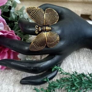 Oxidized Rings - Antique Golden Metallic Butterfly Ring SCAOR85