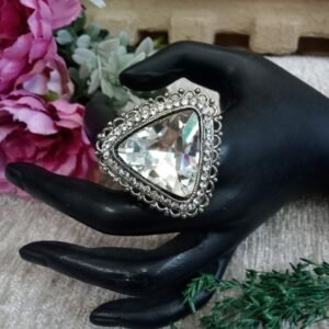 Oxidized Rings - Silver Oxidized Big Glass Stone Triangle Size Adjustable Ring SCAOR87
