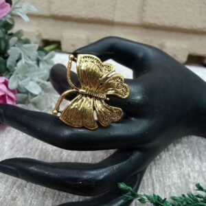 Oxidized Rings - Antique Golden Metallic Butterfly Ring SCAOR86