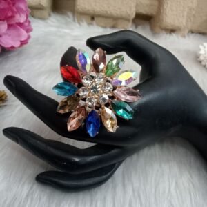 Rings - Light Golden Polish MultiColor Glass Stone Big Rings SCAGR4