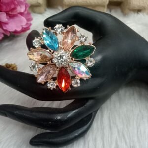 Rings - Light Golden Polish Multi Color Glass Stone Big Rings SCAGR2