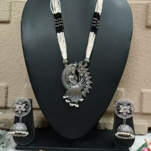 Necklace - German Silver-Plated AD Hydro Beads Dulhan Necklace SCAOLN16-Black