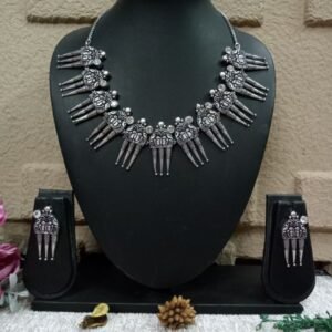 Necklace - Brass Silver Oxidized Egyptian Style Stone Necklace SCAON27