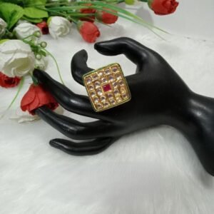 Rings - Gold Plated Brass Kundan Size Adjustable Big Ring SCAKR4