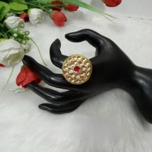 Rings - Gold Plated Brass Kundan Size Adjustable Big Ring SCAKR5